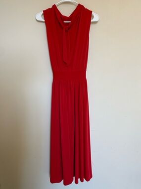 Leota Red Sleeveless Tie-Neck Midi Dress
